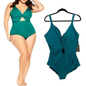 City Chic Plus Size 22W Majorca 1-Piece Swim Bathing Suit Sea Green Teal